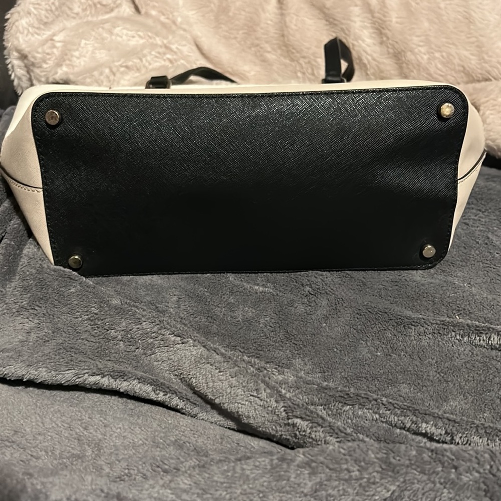 Kate Spade New York Tote Bag White Beige Black Handles - Picture 3 of 5